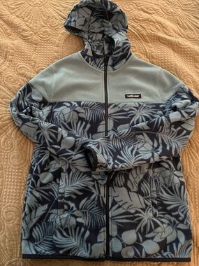 Lands' End Hooded Fleece Jacket in Light Blue and Navy Leaf Print